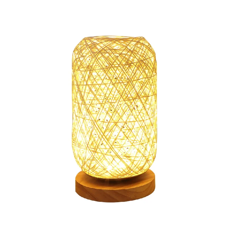 Wood LED Table Lamps Creative Rattan Bedside Lamp USB Charging Night Light for Children Room Bedside Light Birthday Gifts