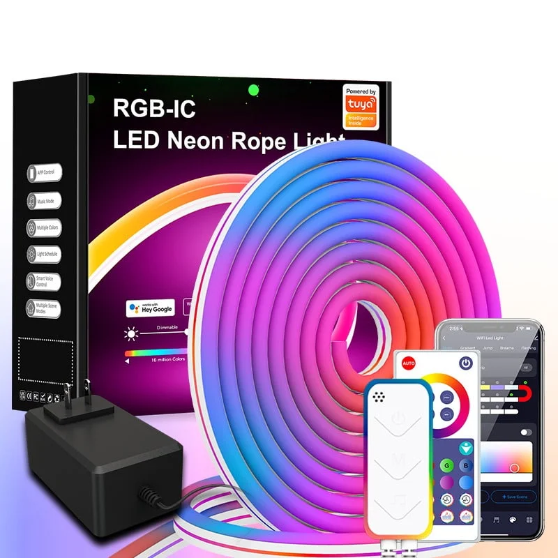 Led Neon Rope Lights,Flexible Led Rope Lights,IP65 Outdoor RGB Neon Lights Waterproof,Music Sync Gaming Led Neon Strip Lights for Bedroom Indoor Led Light