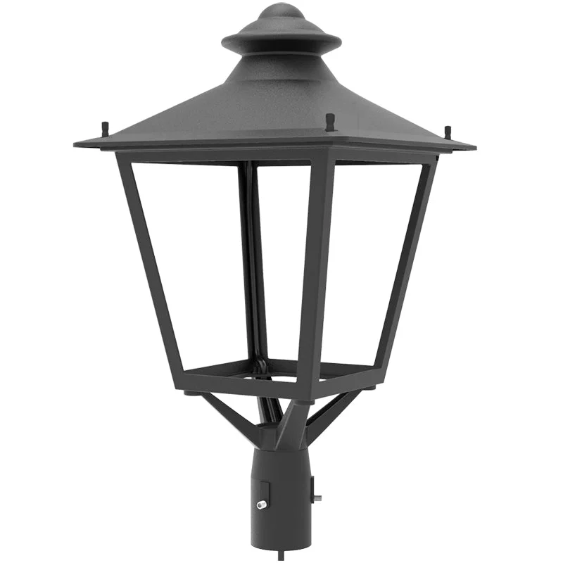 24"X14" SQ Garden Post Coach Light, 9000 Lumens, 60W/80W/100W Selectable, 120-277V, CCT Selectable 3000K/4000K/5000K, Black Finish