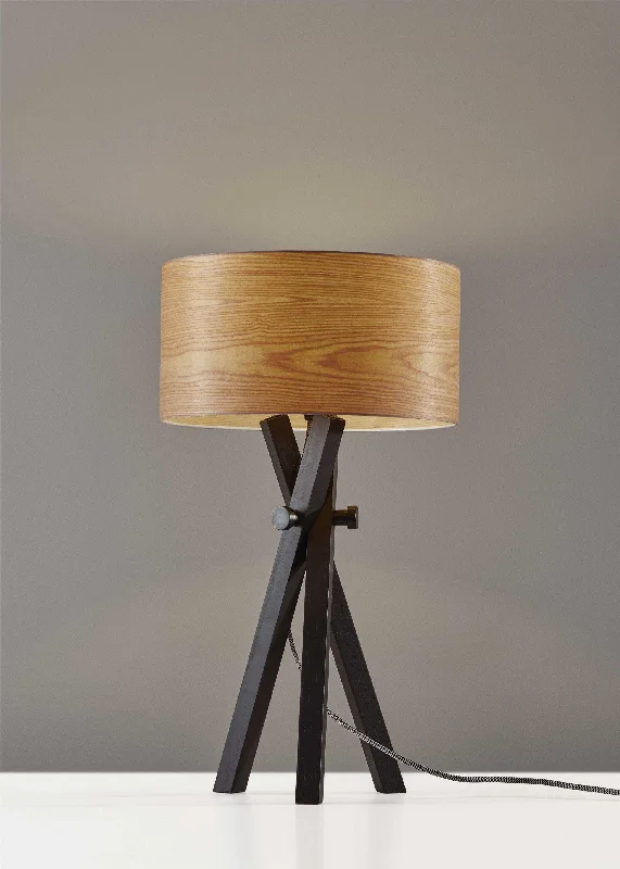 Adesso Cherry Wood Black Metal Table Lamp