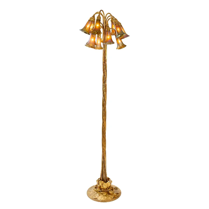 Tiffany Studios New York "Twelve Light Lily" Gilt Bronze Floor Lamp