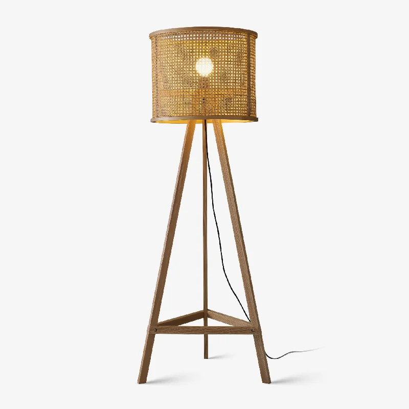 Tripod Wooden Rattan Floor Lamp